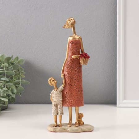Polystone souvenir "Mom with a son with a basket of flowers" Red-borded 5x9.8x24 cm