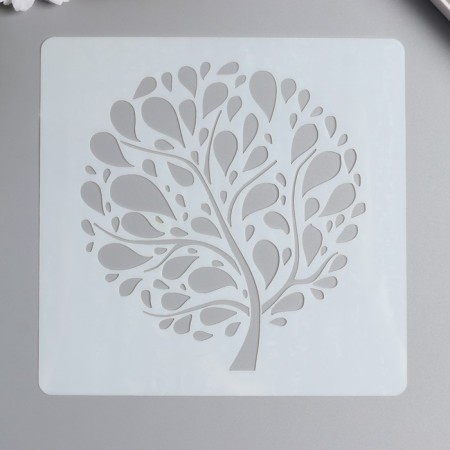 Stencil plastic "Round tree" 13x13 cm