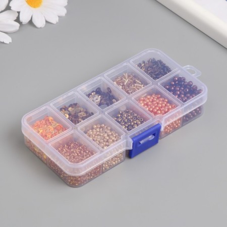 Glass beads 8/0, 12/0 in the box "gold" beads, glass and sequins 13x6.5x2.3 cm-2