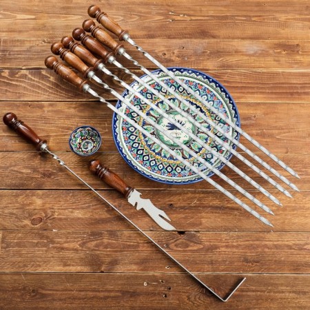 Set with skewers Gift "Shafran", 10 items, in a wooden box, shamporas 50cm-2