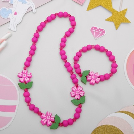 Children's “chosen” set 2 items: beads, bracelet, flowers are large, bright pink color-1