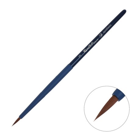Watercolor brush, brown synthetics, round, ropeloff Aqua Blue Round No. 3, short blue handle, Soft-Touch clip coating