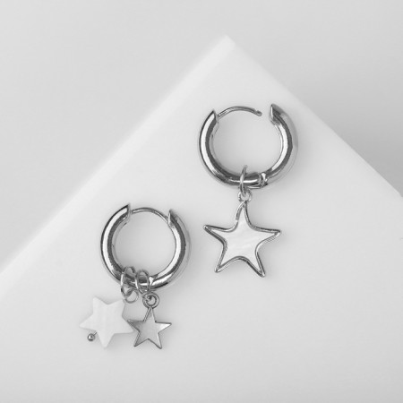Earrings with the removable element "Transformer" stars, white color in silver-2
