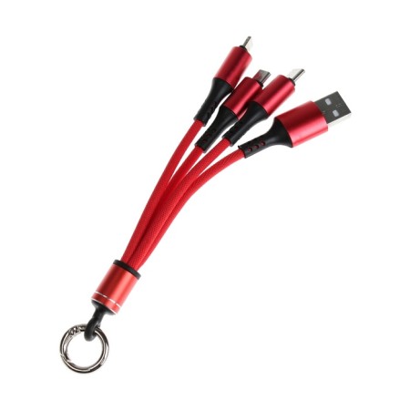 Cable keychain 3 in 1, microUSB/type -C/Lightning - USB, 2.4 A, red-2