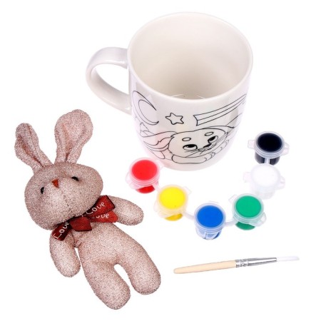 New Year's set for creativity. A mug for coloring "New Year's Bunny" with a soft toy. 300 ml-2
