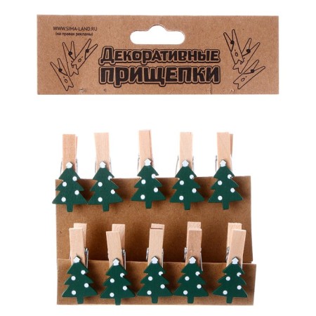 Decorative clothespins with a rope for the suspension "Christmas trees" set 10 pcs., 1.5 × 12 × 14 cm-4