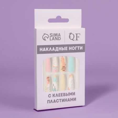 Follow nails "Abstraction", 12 pcs, with adhesive plates, ballerina form, multi -colored-4