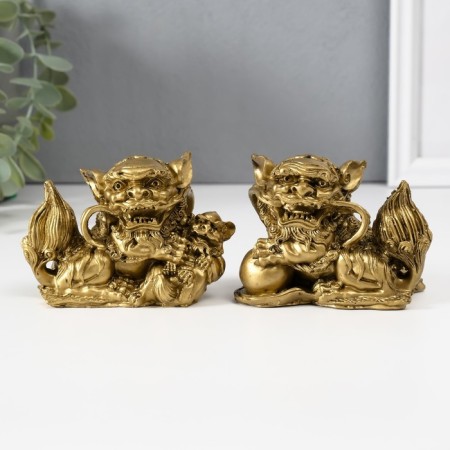 NECKE Polystone "Heavenly Lions of Buddha" bronze set 2 pcs 5.2x8.7x6.5 cm