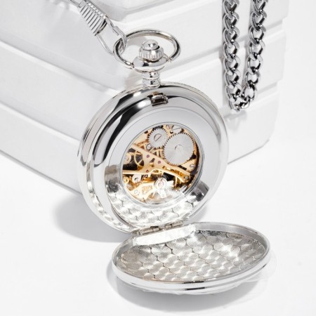 Pocket mechanical clock "Skeleton", chain L-35.5 cm, D-4.7 cm-1