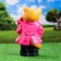 Garden figure "Cat large with tulips" raspberry 40cm