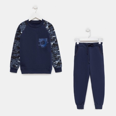 Sports suit (sweatshirt, trousers) for a boy, color blue camouflage/dark blue, height 152 cm-9