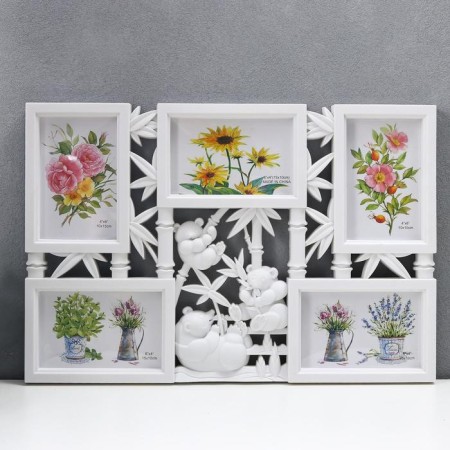 Photo frame plastic in 5 photos 10x15 cm "Panda on bamboo" White 32x47 cm
