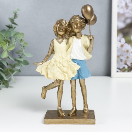 Polystone souvenir "kids with balloons, in yellow outfits" 20x5x10 cm