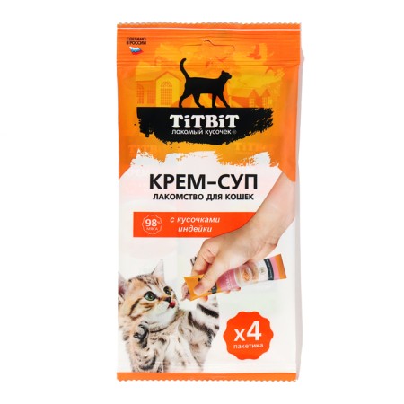Cream-SUP TITBIT Cream for cats with pieces of turkey, 10 g x 4 pcs.