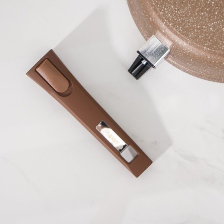 Granite pan, d = 26 cm, removable handle, glass cover, anti -stick coating, brown color-6