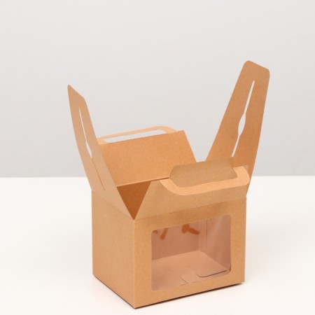 The box is folding, with a window and a handle, craft, 10 x 14 x 10 cm-2
