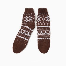 New Year. Women's socks, brown/white color, rr 25-27