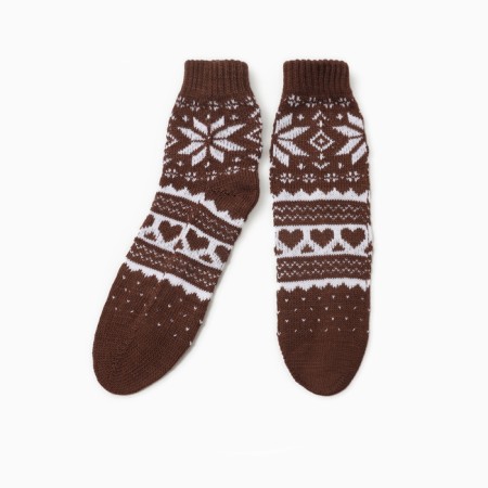 New Year. Women's socks, brown/white color, rr 25-27