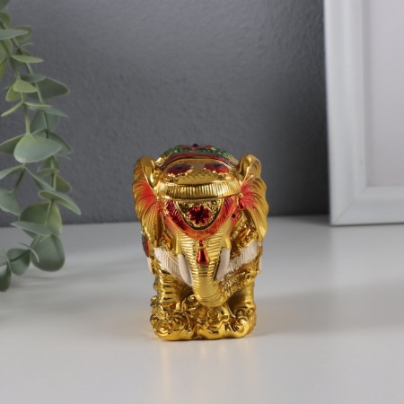 NECK Polystone "Indian elephant on gold ingred" gold 4.6x8.8x8 cm-2