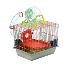 A two -tier cage with a labyrinth and a wheel, 39 x 29 x 33 cm, a mix of flowers