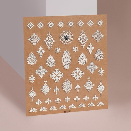 Nail stickers "Arabesque", voluminous, white color-1