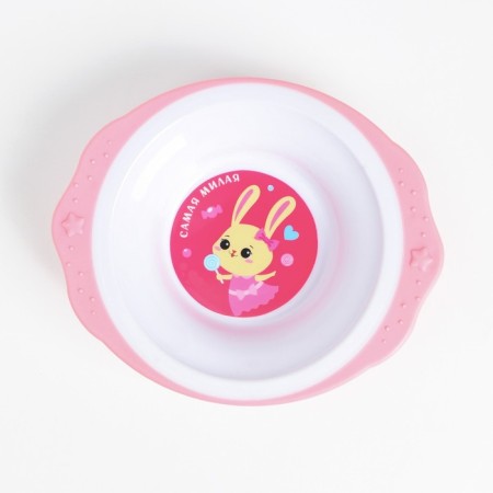 A set of children's dishes "Bunny Polly", a plate on the suction cup 250ml, fork, spoon-1