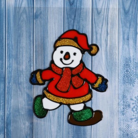 Stick on glass "Snowman in a fur coat" 10.5x13 cm