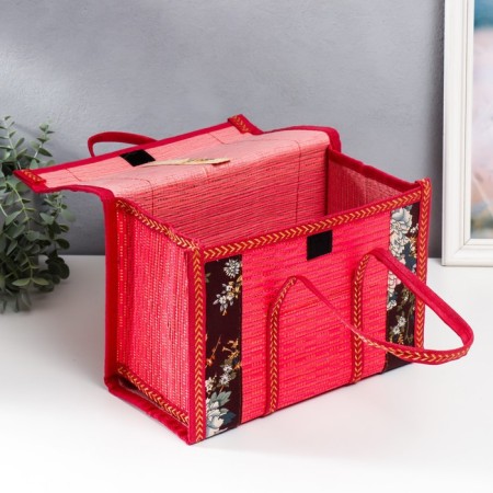 Bamboo Bamboo Casket "Flowers on the Black" Red, with handles 20x15x30 cm-3