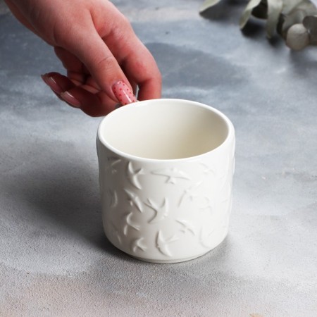 Ceramic "Swallows" white mug, 260 ml, white color-4