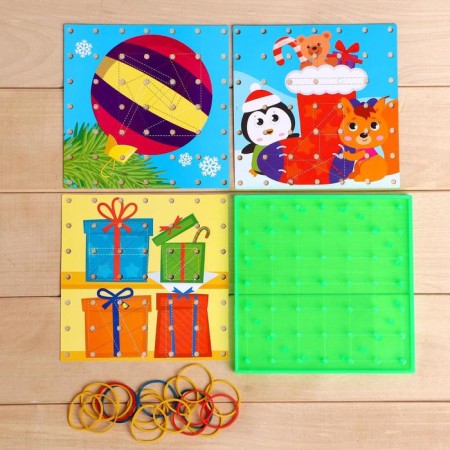 Geobord "New Year's tasks" with interchangeable pictures and rubber bands, mix-3