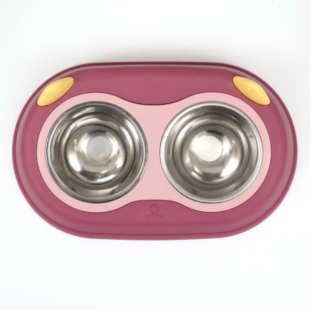 Metal dual bowl on a plastic base 2 x 160 ml, 34 x 28 x 5 cm, burgundy-3