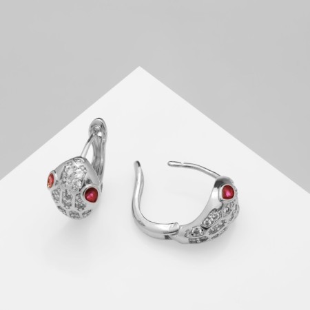 Earrings with rhinestones "Snake" obsession, white color in silver-1