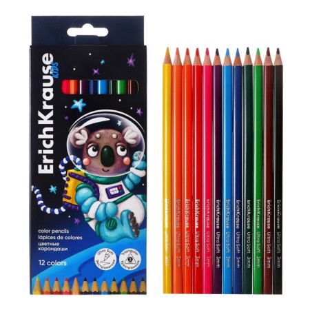 Pencils 12 colors Erichkrause Kids Space Animals, trihedral, wooden, euro suspension-1