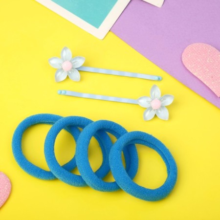 Hair set "Sandra" (4 elastic bands, 2 invisibility 5.5 cm) flower, blue-1