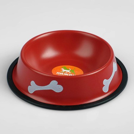 A bowl with bones, iron with a non -slip base of 15 x 3.5 cm, 150 ml, red