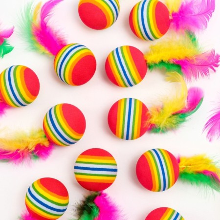 Ball with feathers for cats, 3.4 cm, packing 50 pcs, mix of flowers-4