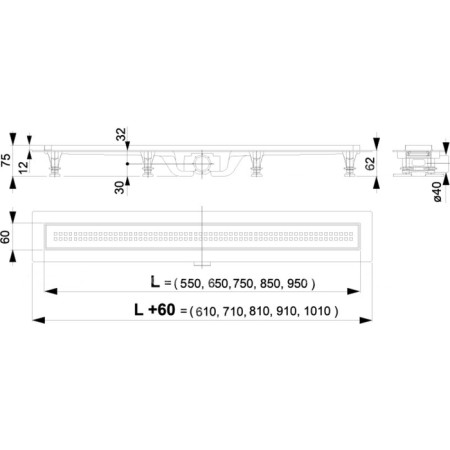 ALCAPAPLAST SIMPLE APZ9-550 drainage groove, with thresholds for a perforated lattice-1