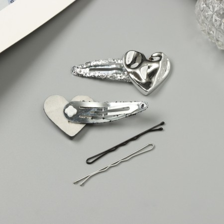 Invisibility for hair "Beatrice" (set 10 pcs) heart, 5 and 5.5 cm, black silver-2