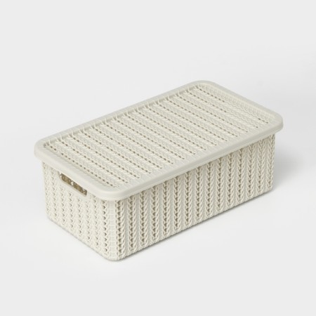 Storage basket with a “knitting” lid, 3 l, 26.5 × 15 × 10 cm, white color-1