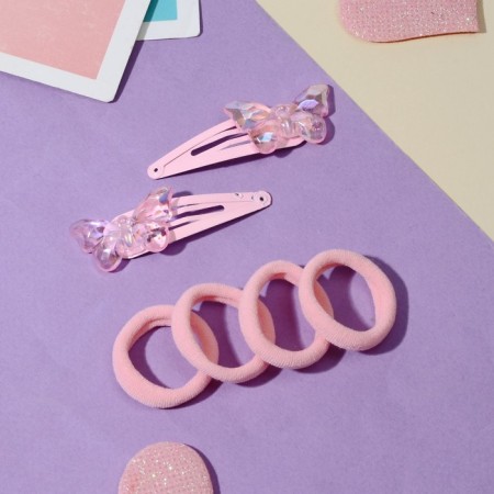 Hair set "Pink Miracle" (2 invisibility 5 cm, 4 elastic bands) Butterfly, pink-1