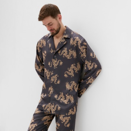 Pajama men's (shirt and trousers) kaftan "Dragon" size 54, graphite-1