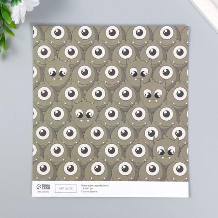 Scrapbooking paper bilateral "monsters and leaves" density 180 g 15.5x17 cm-2