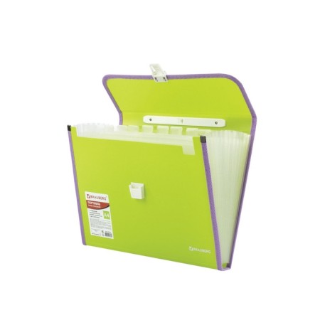 Plastic portfolio BRAUBERG Joy, A4 (330 x 245 x 35 mm), 13 departments, with edging, index labels, light green-1