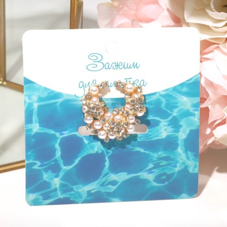 Clutch for the scarf "Pearl inflorescence", the color is white in gold-3