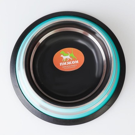 A bowl with a non -slip base of two -color with a strip, 230 ml, turquoise-2