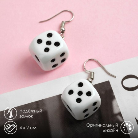 Earrings "Bones" Playing cubes, black and white color