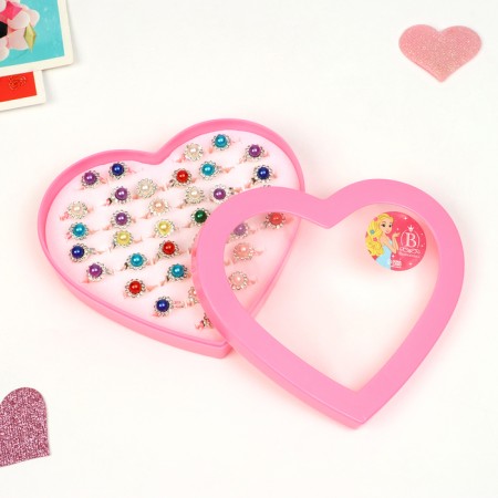 Rings children's set 36pcs "chosen" flowers, color mix in silver, b-r