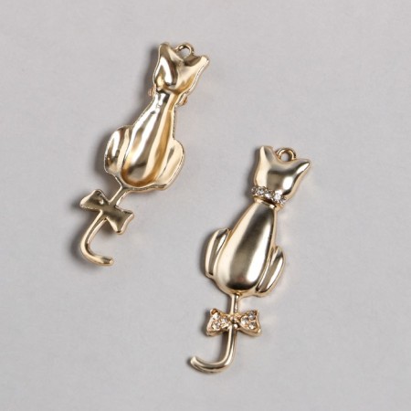 Decor for creativity metal, rhinestones "A cat with a bow on the tail" gold 1.5x4.5 cm