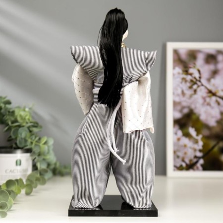 Collector doll "Samurai in a gray kimono with a sword" 30x12.5x12.5 cm-3