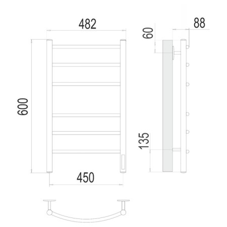 Terminus heated towel rail "Classic" P6, 450x600 mm, dimmer, white matte-2